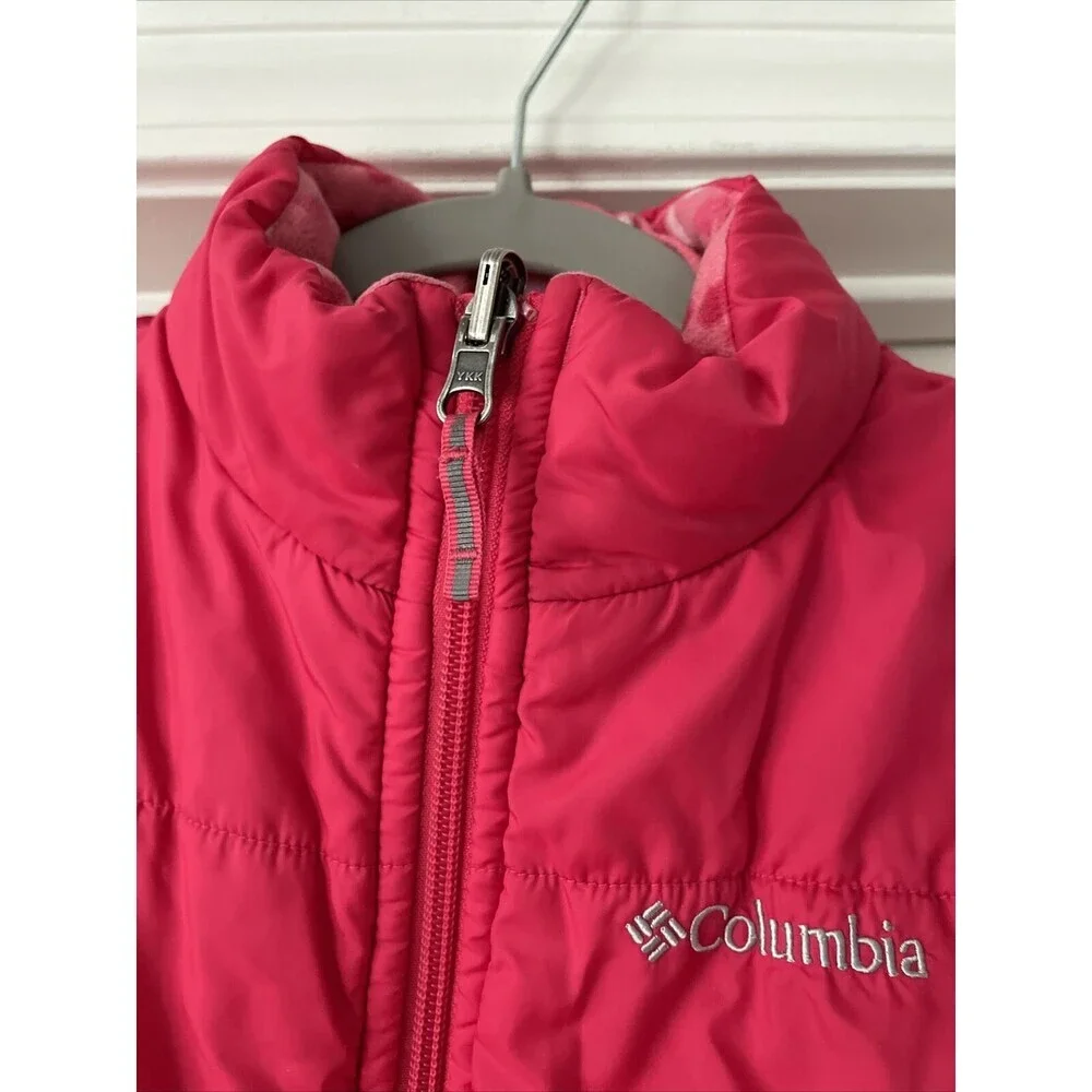 Columbia Girls FLAW Sz S -8 Reversible Puffer Vest Pink Pockets  Zip Pockets